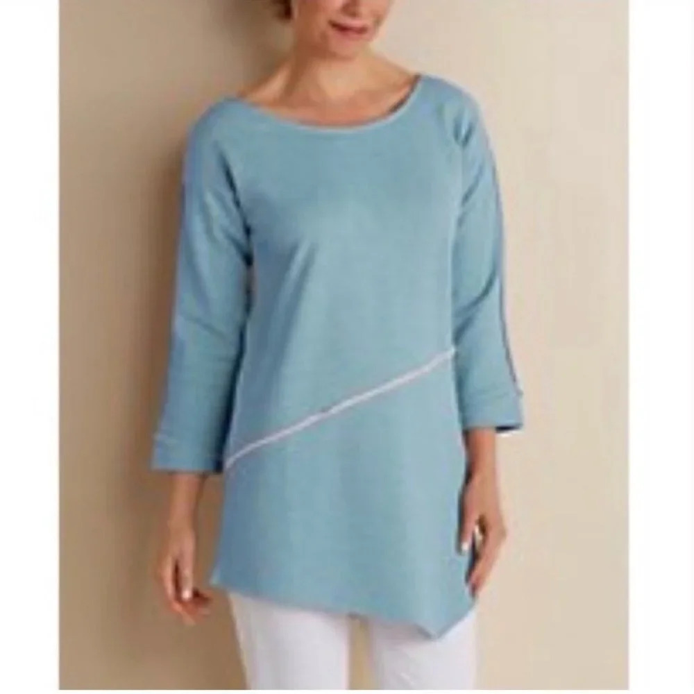 Soft Surroindings Sweater Blue S Cotton Edgy Pullover French Terry